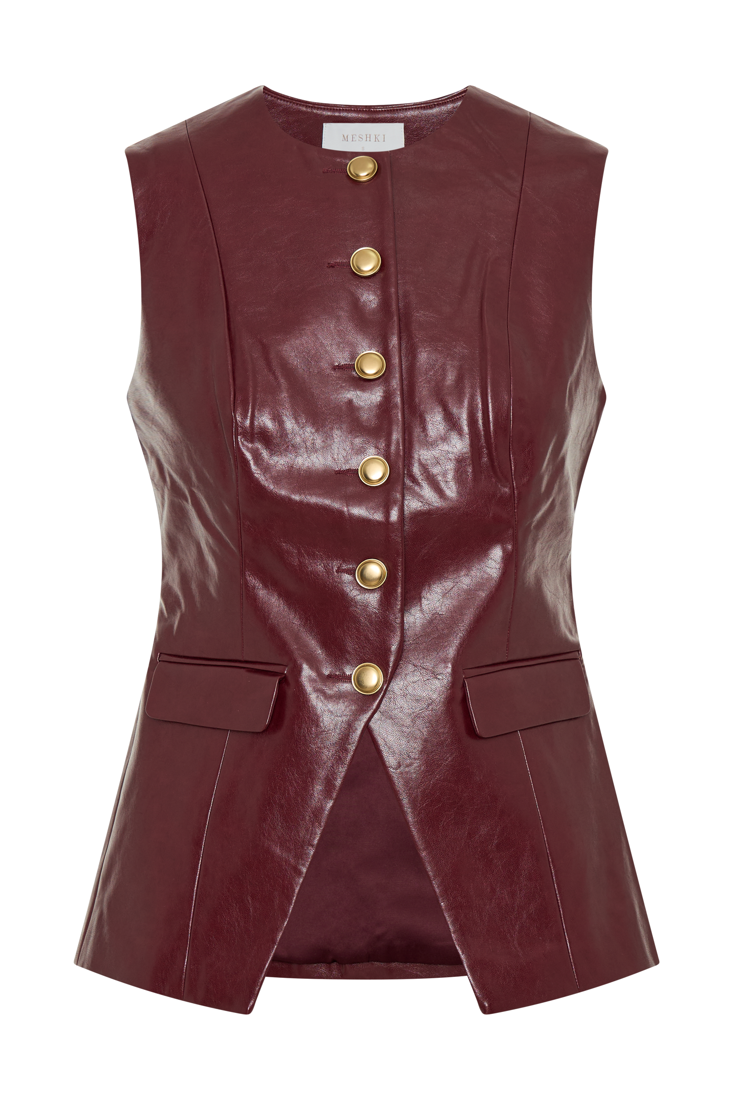 Coralia Faux Leather Sleeveless Vest - Cherry Red | MESHKI US