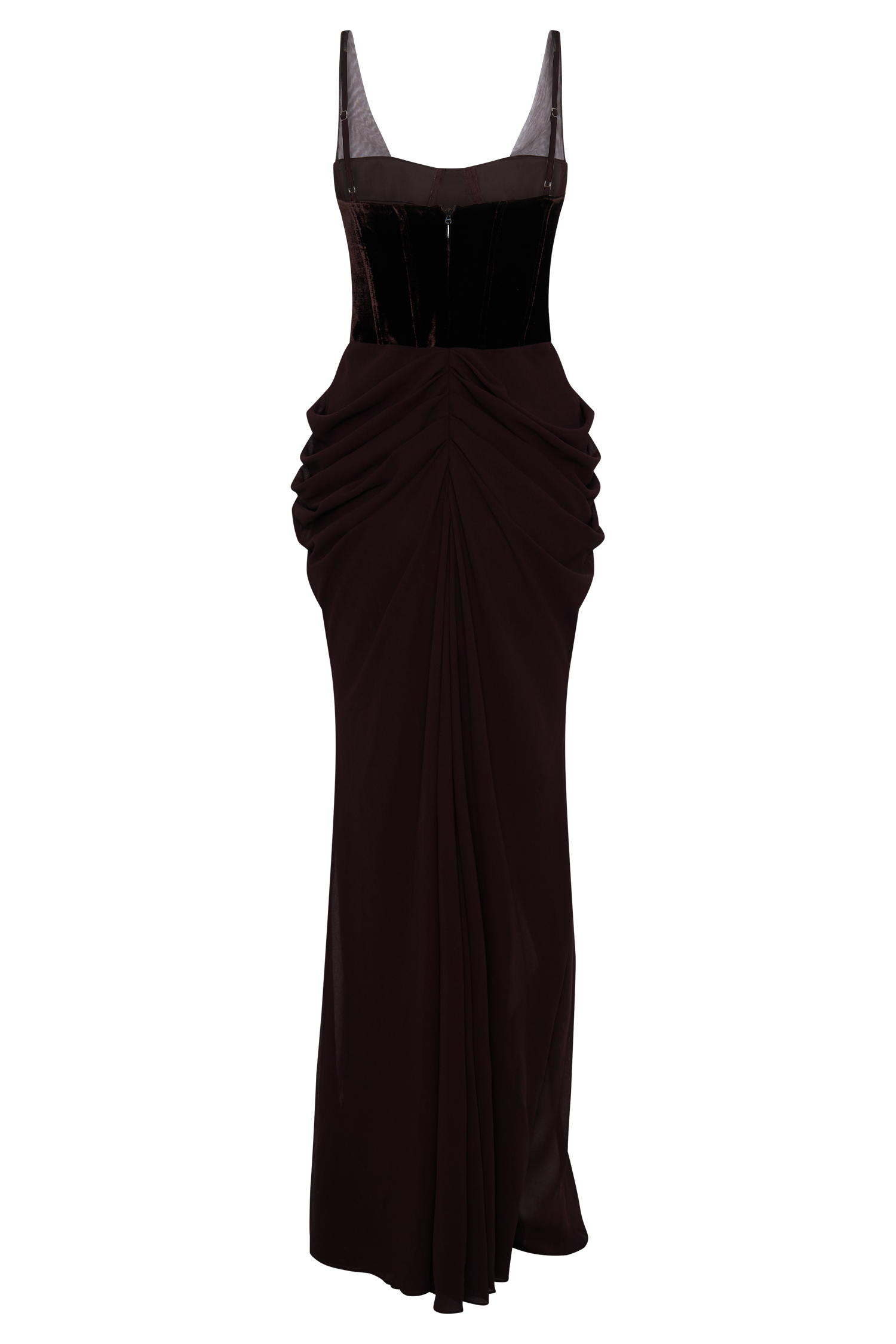 Roxanne Velvet Corset Maxi Dress Cacao Brown MESHKI US