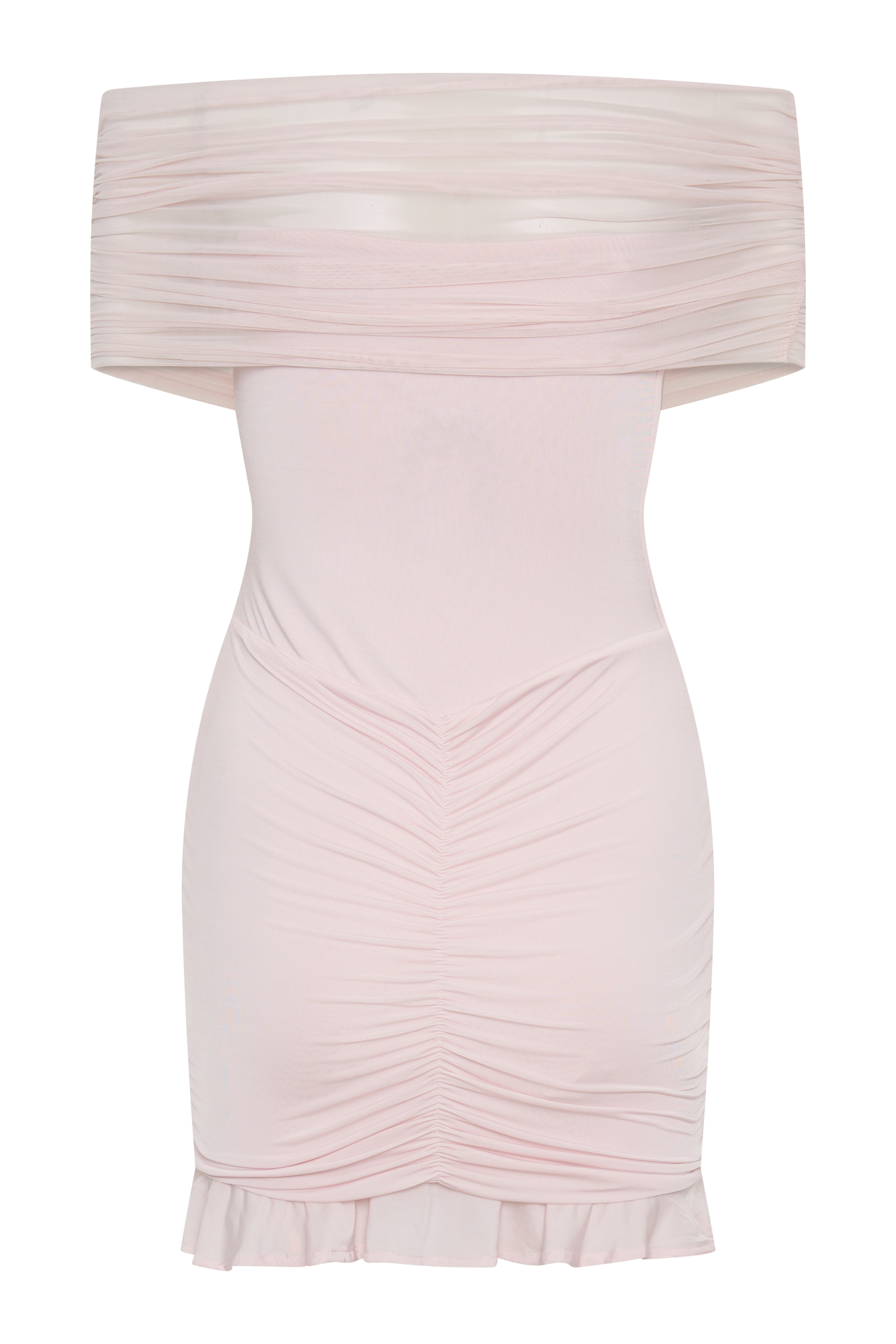 Caspian Slinky and Mesh Off Shoulder Mini Dress - Pale Pink XXS Caspian Slinky and Mesh Off Shoulder Mini Dress - Pale Pink XXS