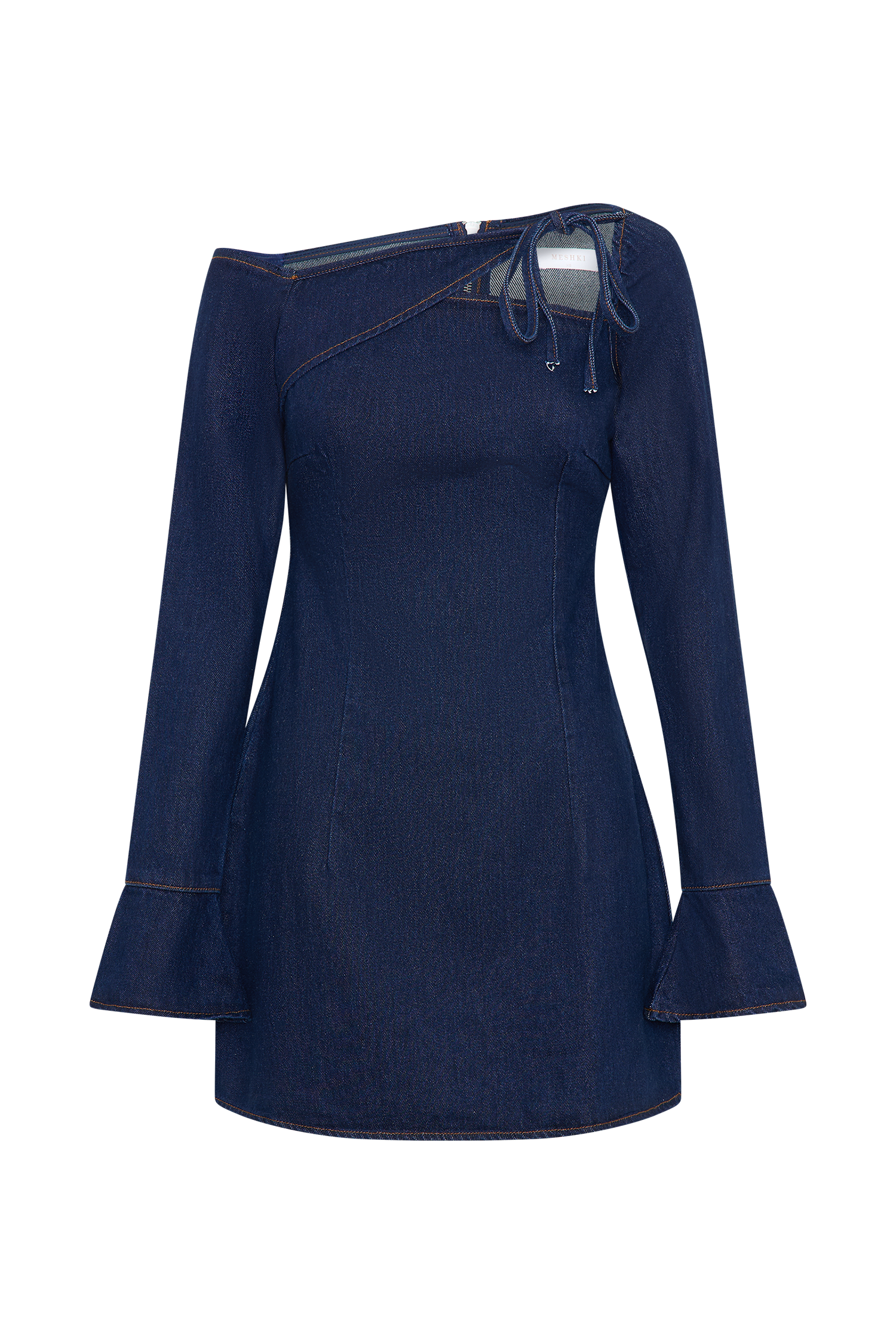 Cece Denim Mini Dress With Ties - Indigo Blue #10