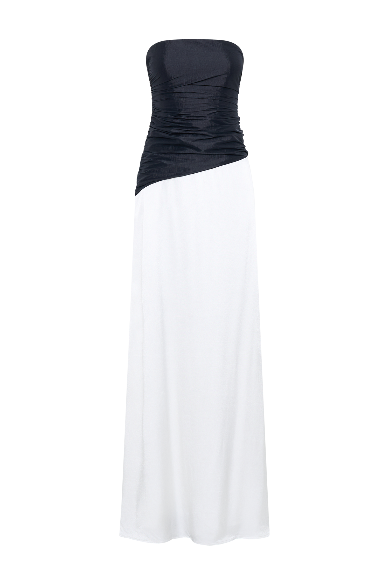 Serena Strapless Taffeta Maxi Dress - White/Black | MESHKI US Serena Strapless Taffeta Maxi Dress - White/Black | MESHKI US