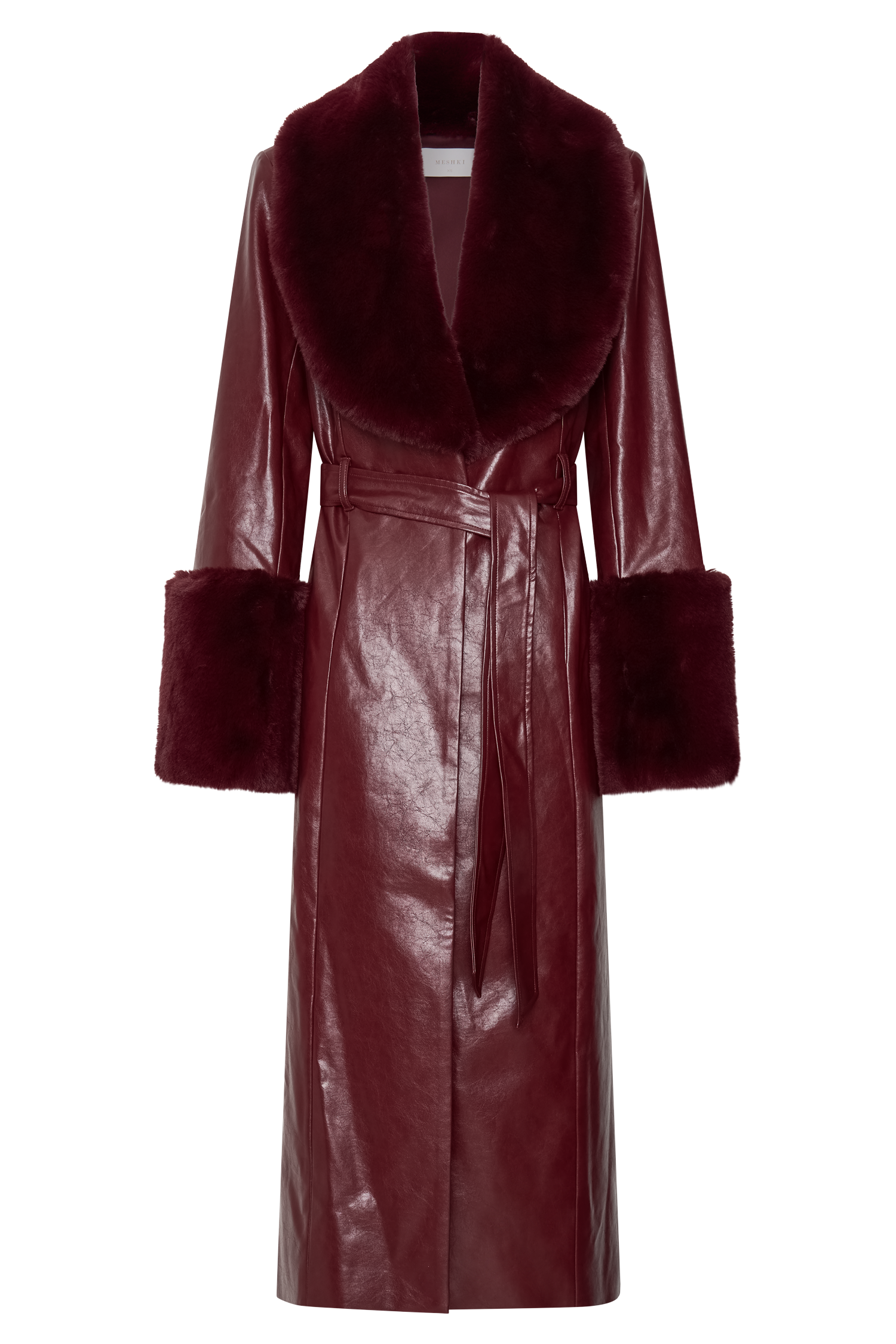 Burgundy Leather Trench With Fur Trim Bec Faux Leather Trench Coat