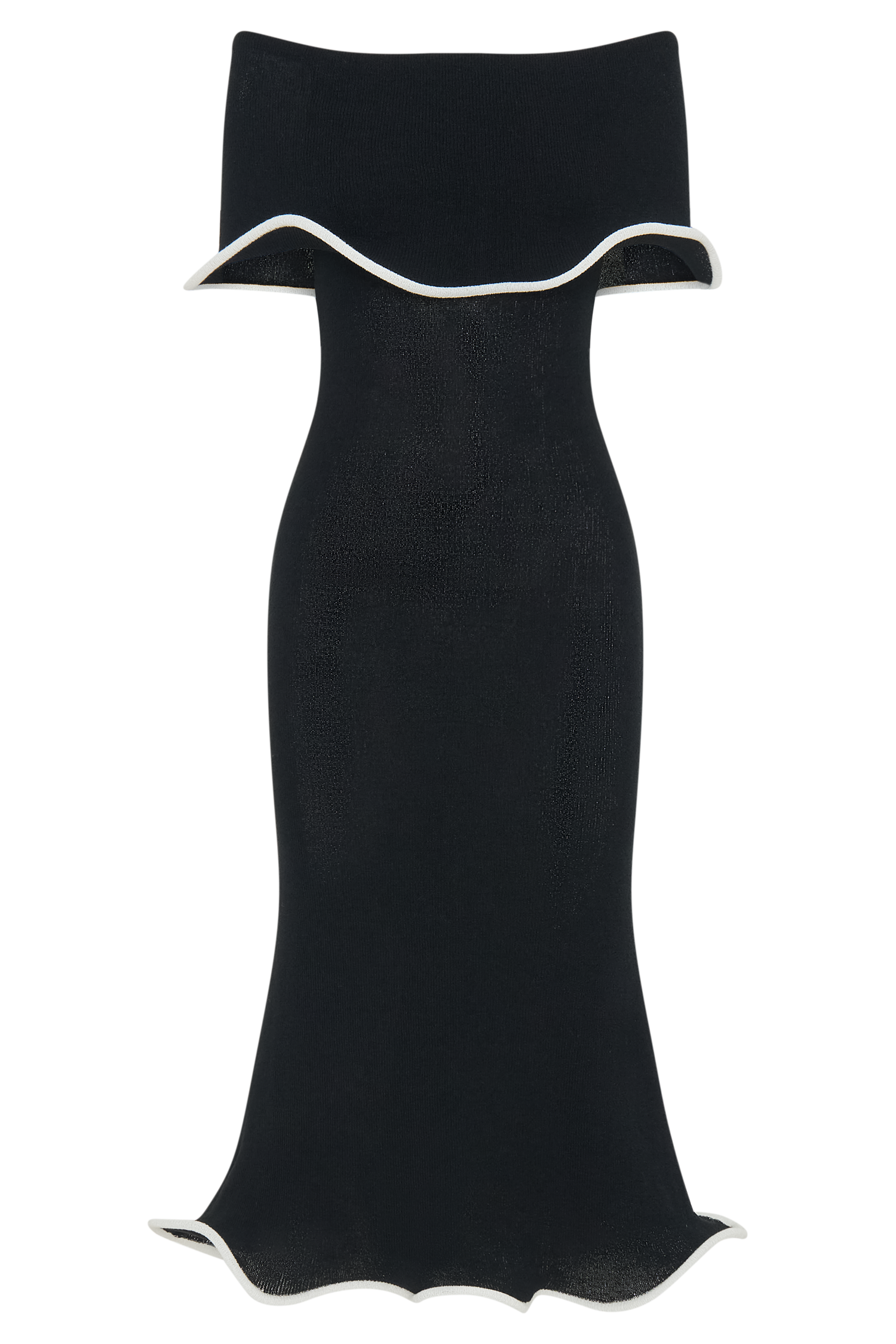 ls-models nude dasha Molly Off Shoulder Knit Midi Dress - Black/White | MESHKI US