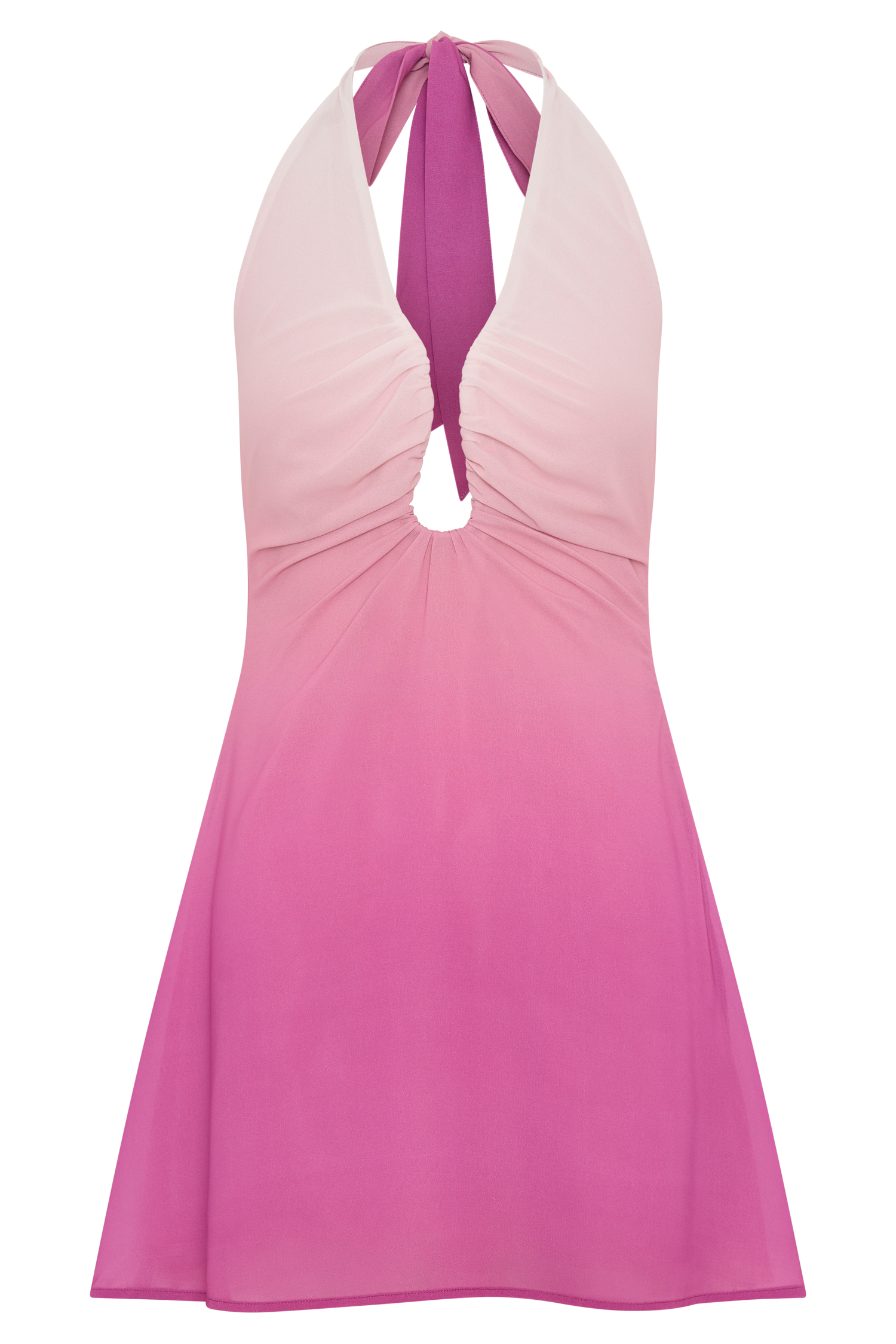 Malakhai Chiffon Halter Mini Dress - Ombre Pink | MESHKI US Malakhai Chiffon Halter Mini Dress - Ombre Pink | MESHKI US