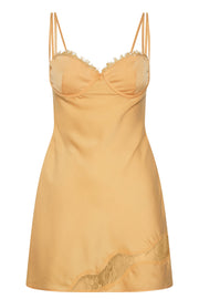 Joslyn Satin Lace Slip Mini Dress - Lemon