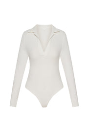 Belle Long Sleeve Collar Bodysuit - White
