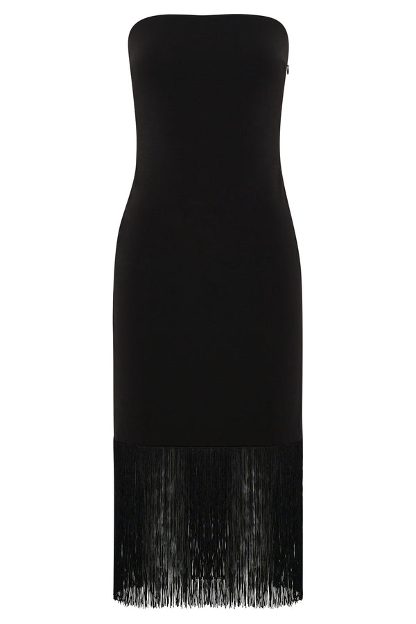 Zarina Strapless Fringe Dress - Black