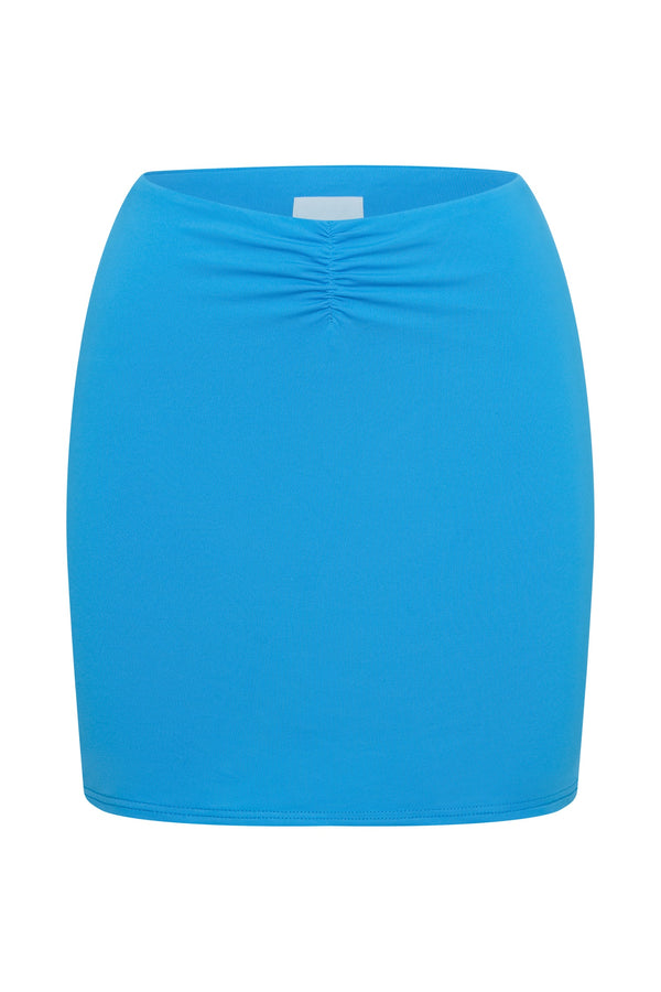 Kara Ruched Front Mini Skirt - Cyan Blue