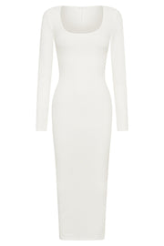 Sierra Scoop Neck Long Sleeve Midi Dress - White