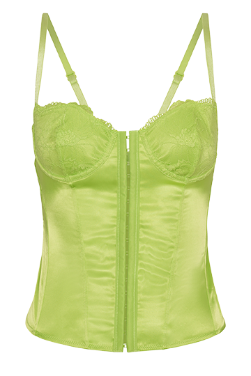 Claudia Lace Satin Bustier Corset Lime Green MESHKI US