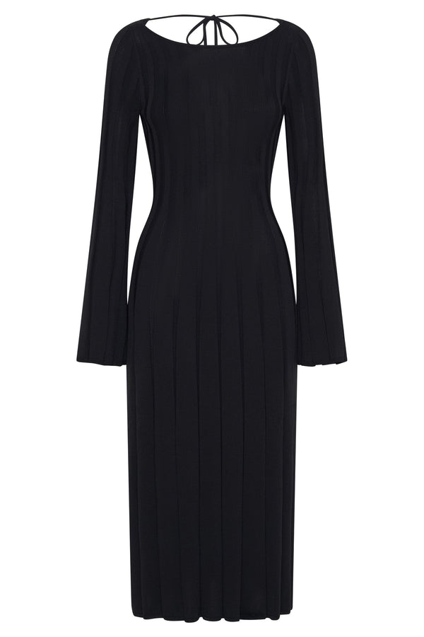 Juniper Flare Sleeve Knit Midi Dress - Black