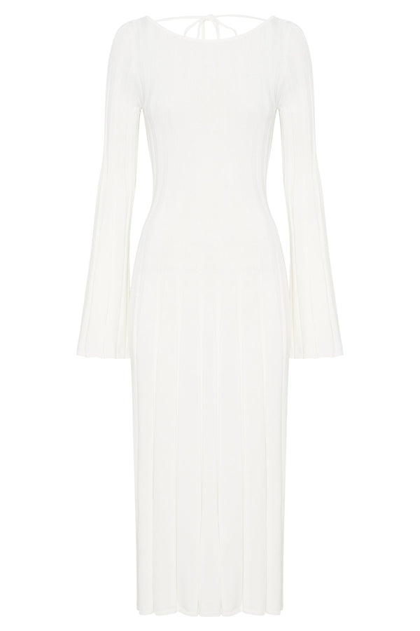 Juniper Flare Sleeve Knit Midi Dress - White