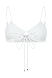 Meadow Recycled Nylon Ruched Tie Front Bikini Top - White