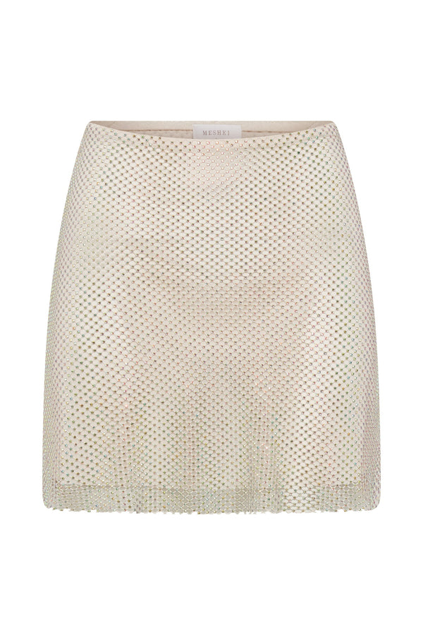 Hilton Diamante Mesh Mini Skirt - Cream
