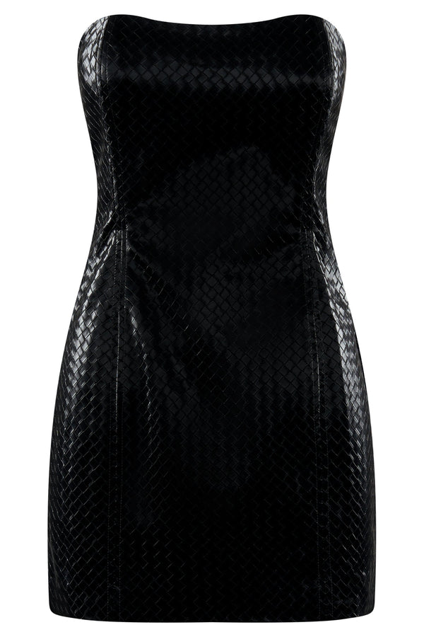 Lizzie Crosshatch Faux Leather Mini Dress - Black
