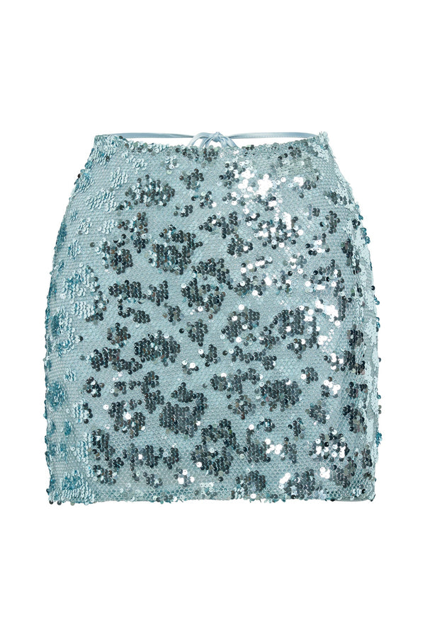 Alexia Sequin Wrap Mini Skirt - Powder Blue