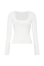 Heather Scooped Long Sleeve Top - White