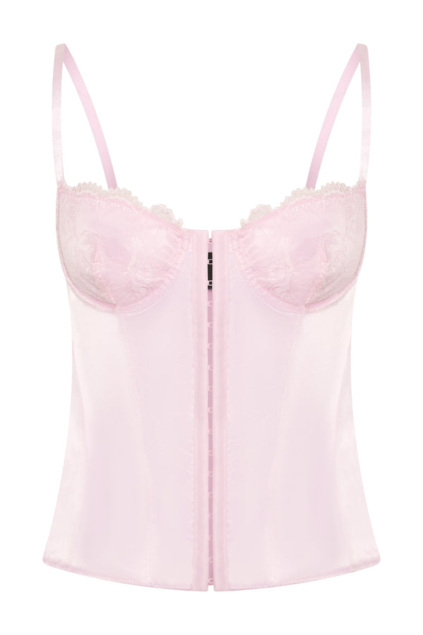 Claudia Lace Satin Bustier Corset - Pink