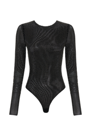 Selma Long Sleeve Diamante Bodysuit - Black