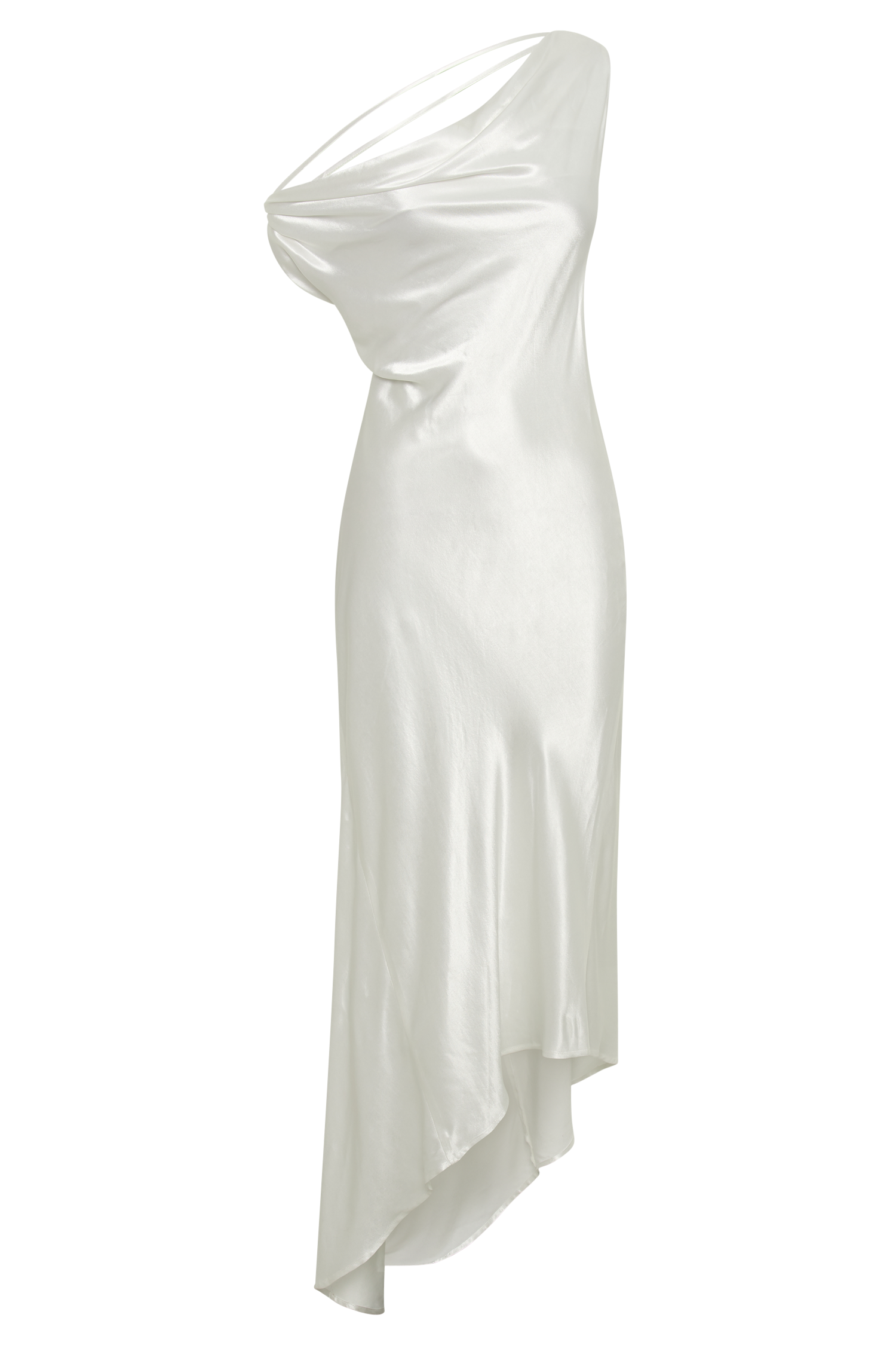 Yvette Slip Maxi Dress With Asymmetrical Hem - White | MESHKI US Yvette Slip Maxi Dress With Asymmetrical Hem - White | MESHKI US