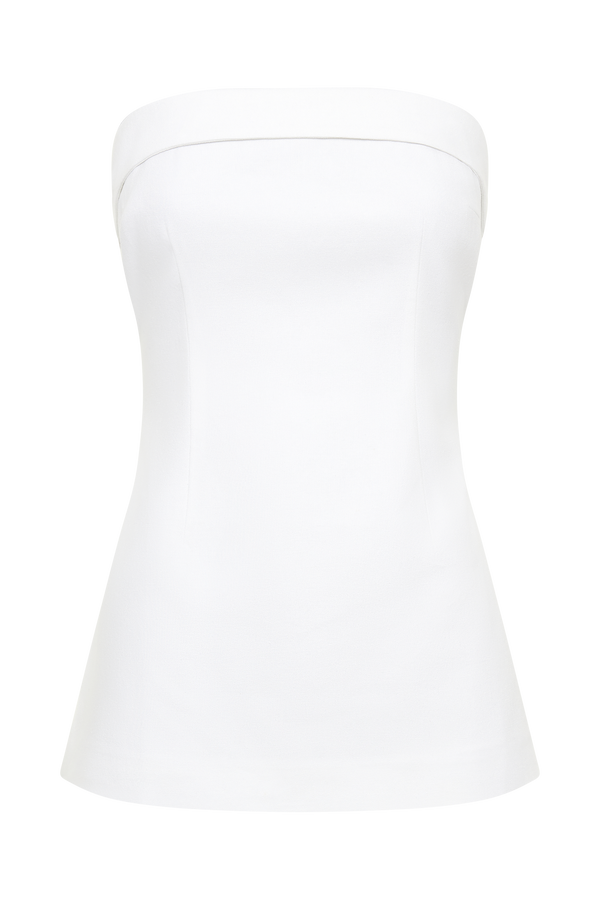 Aieleen Linen Strapless Back Tie Top - White