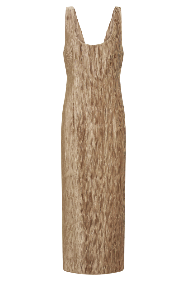 Theia Plisse Maxi Dress - Bronze