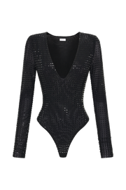 Keenan Square Diamante Bodysuit - Black