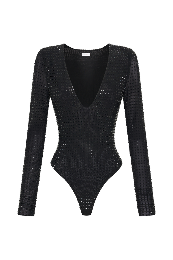 Keenan Square Diamante Bodysuit - Black