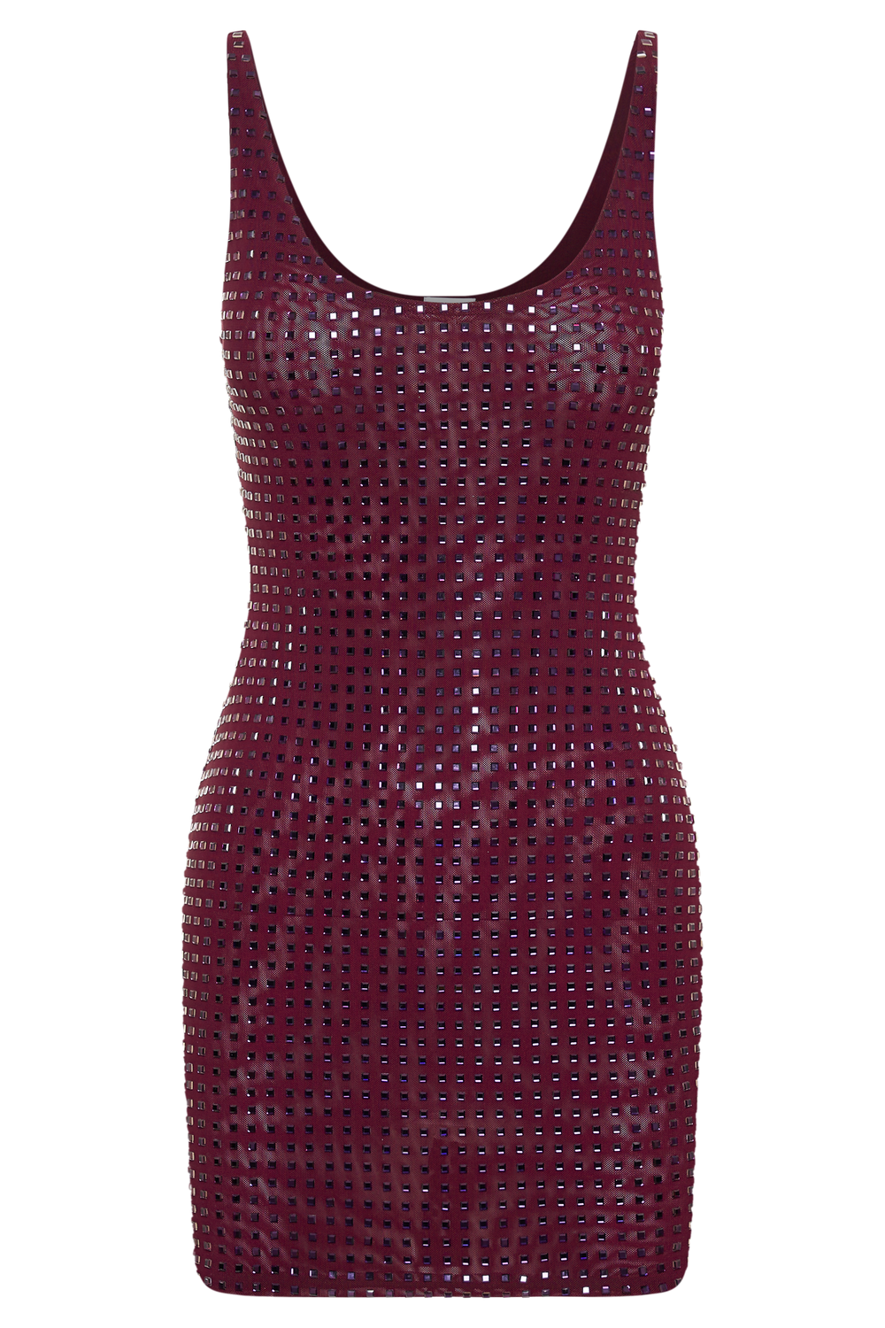 Presley Square Diamante Mini Dress - Berry