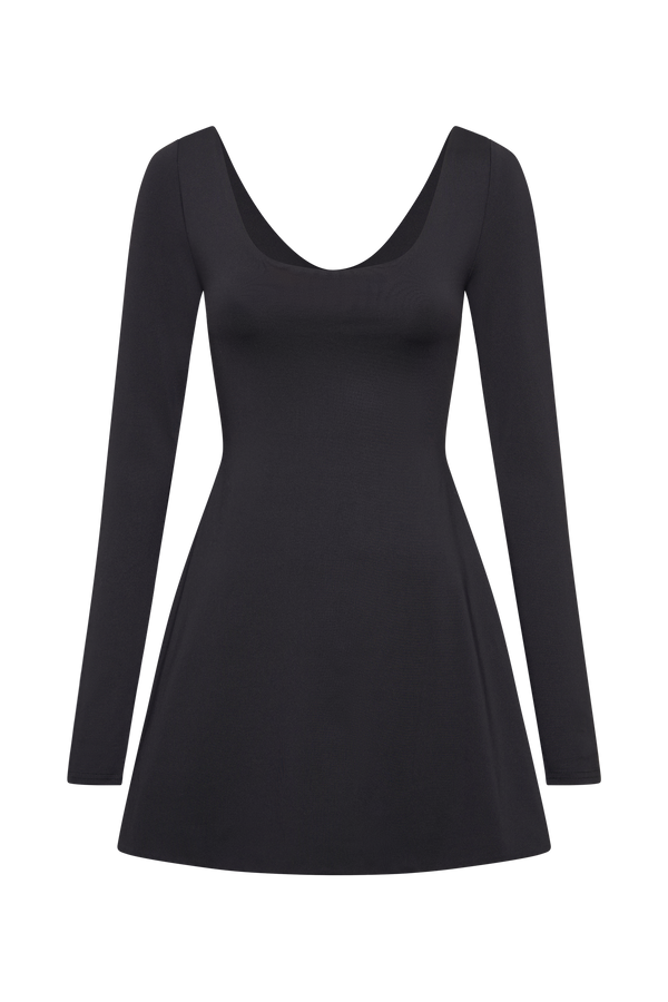 Renee Recycled Nylon Long Sleeve Mini Dress - Black