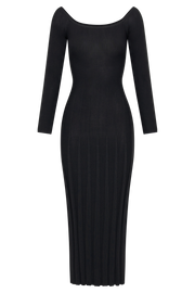 Emmeline Long Sleeve Rib Knit Midi Dress - Black