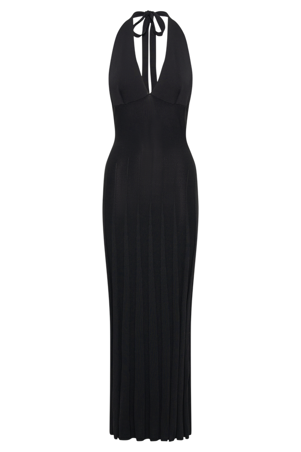 Caity Ribbed Halter Maxi Dress - Black