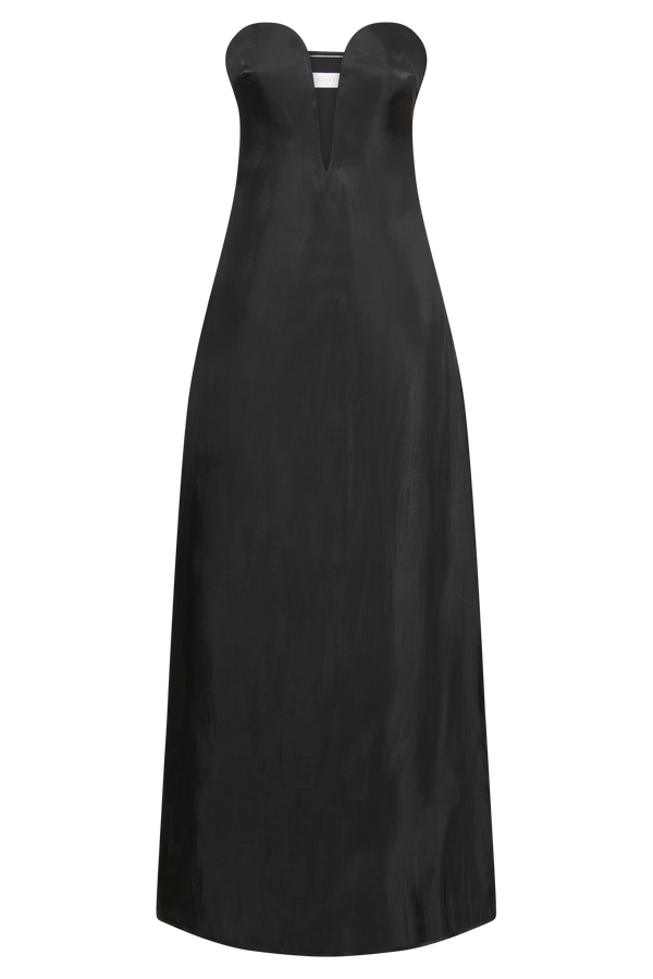 Chantelle Liquid Satin Midi Dress - Black - MESHKI U.S