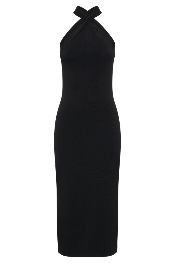 Sarai Halter Neck Knit Midi Dress - Black - MESHKI U.S