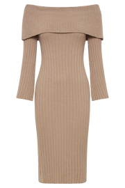 Stefania Off Shoulder Knit Dress - Taupe