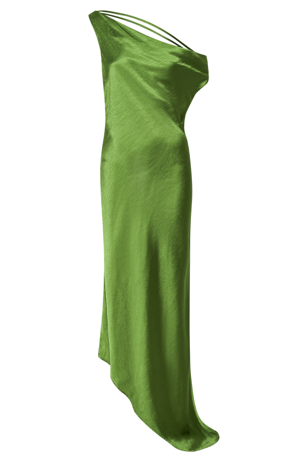 Yvette Slip Maxi Dress With Asymmetrical Hem - Emerald