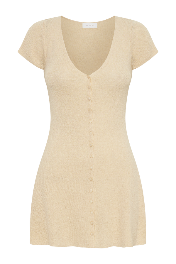 Paula Buttoned Knit Mini Dress - Wheat