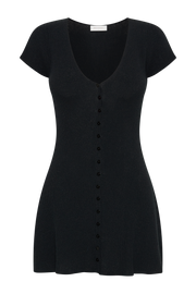 Paula Buttoned Knit Mini Dress - Black