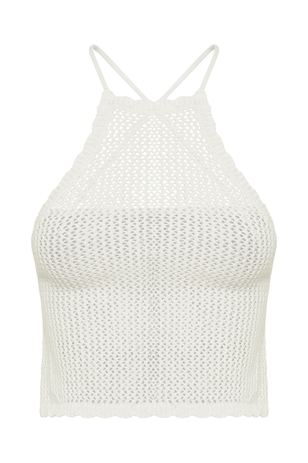 Sylvana Crochet Halter Top - White