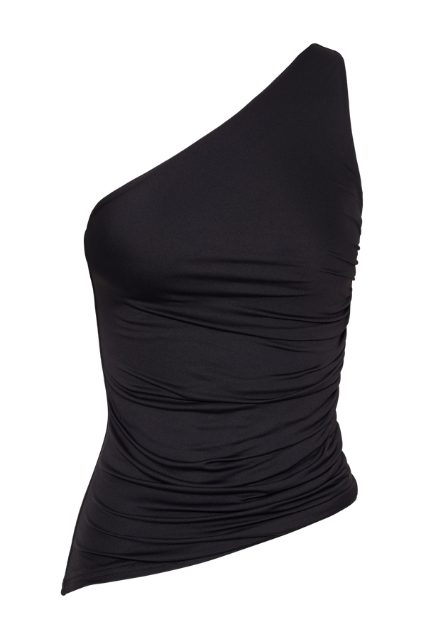 Sally Recycled Nylon One Shoulder Top - Black