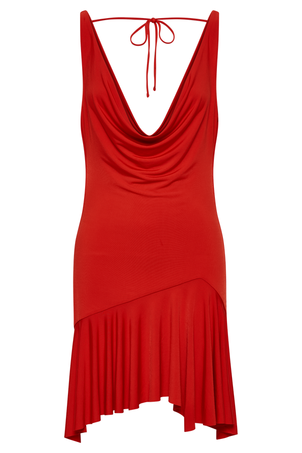 Floriana Ruffle Mini Dress - Vermilion Red