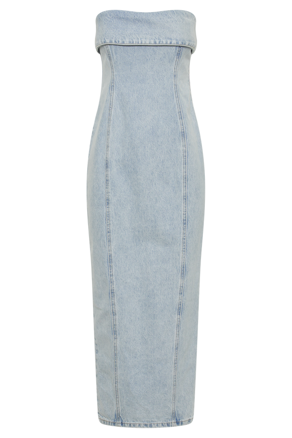 Katherine Strapless Denim Midi Dress - Light Blue