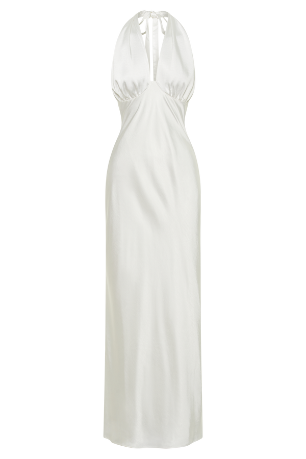 Marvelle Satin Halter Maxi Dress - White