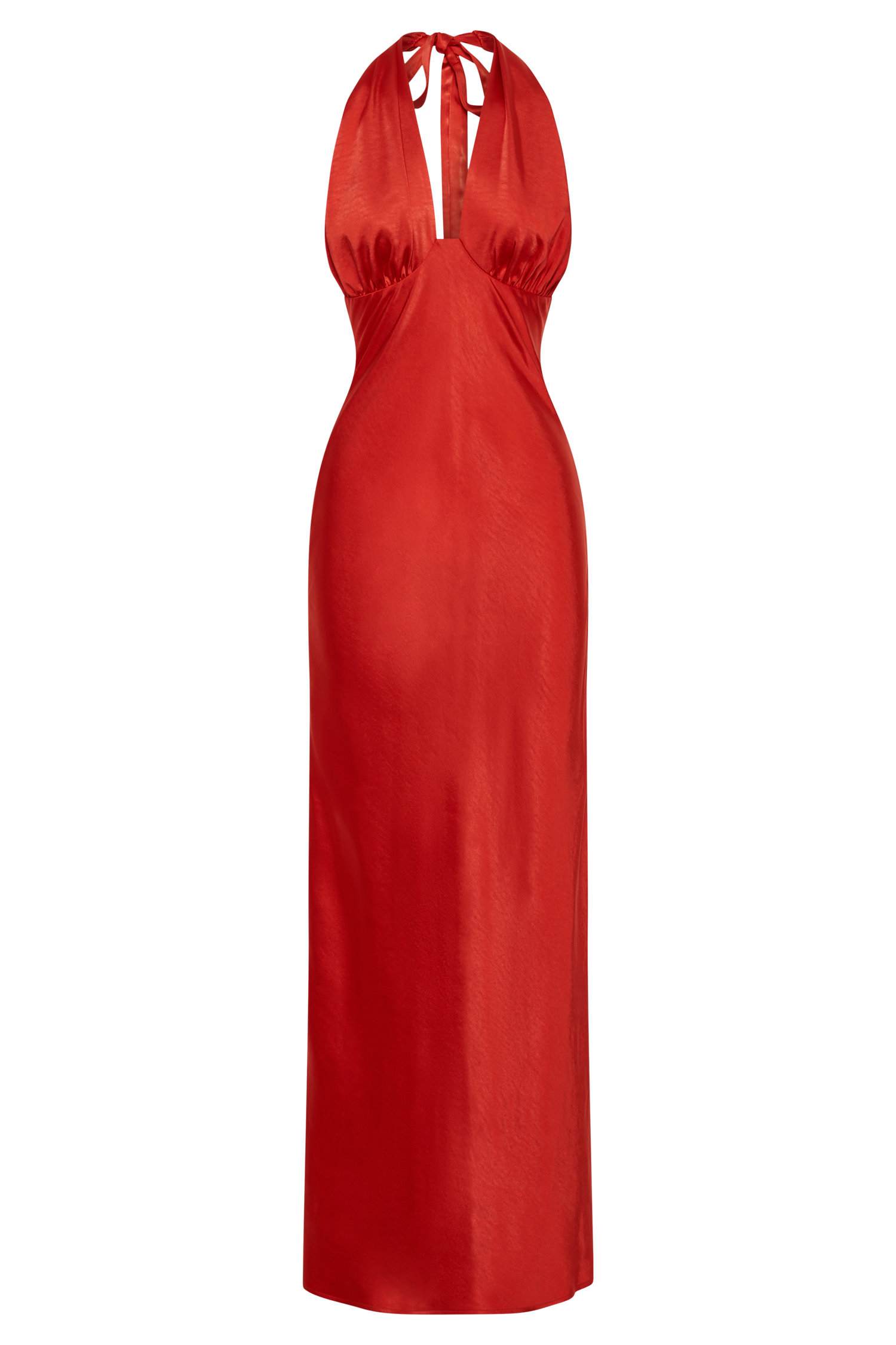Marvelle Satin Halter Maxi Dress - Vermilion Red #11