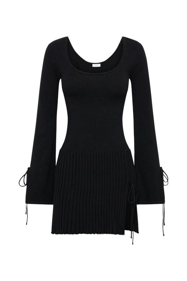 Britney Long Sleeve Knit Mini Dress - Black