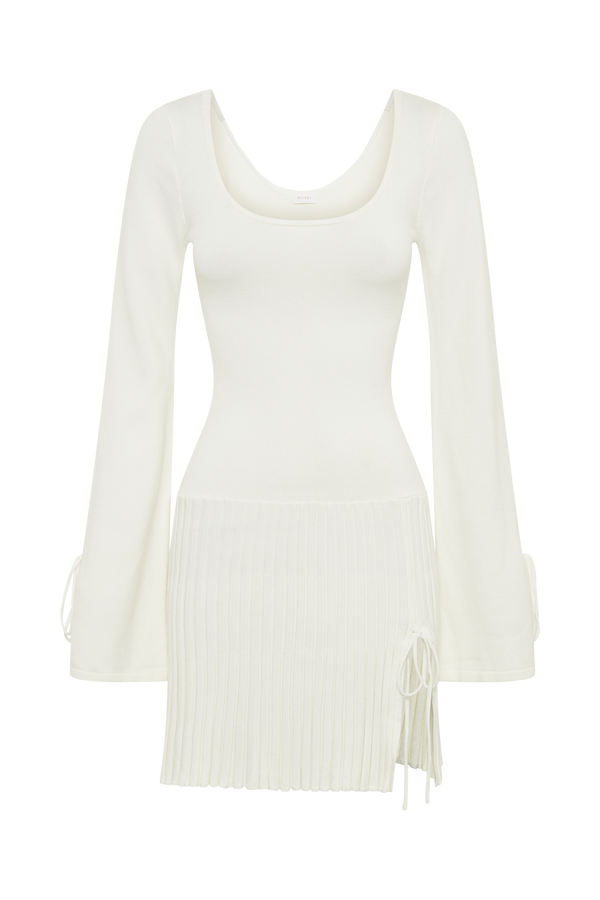 Britney Long Sleeve Knit Mini Dress - White