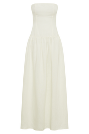 Audrina Strapless Linen Maxi Dress - White