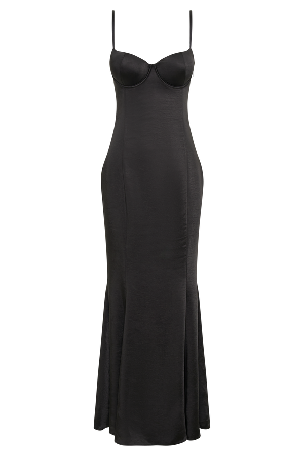 Katya Cupped Satin Maxi Dress - Black