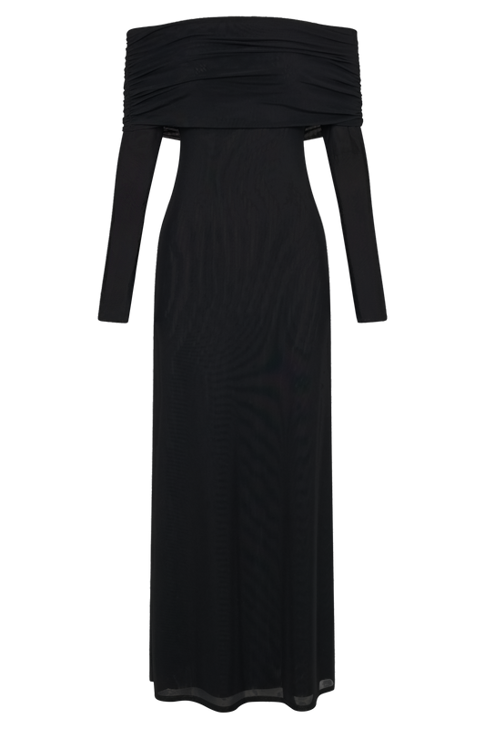 meshki black dress long sleeve Louisa Long Sleeve Slinky Maxi Dress / Black | MESHKI