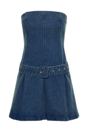 Lee Denim Pleated Mini Dress - Dark Blue